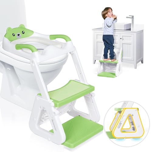 Orzbow Einstellbar Toilettensitz Kinder mit Treppe,Stabil Kinder Toilettensitz mit Dreiecksstruktur,Verlängerter Pedal- und Spritzschutz und Wasserdichtes PVC-Polster,Rutschfest und Faltbar,Grün Orzbow Einstellbar Toilettensitz Kinder mit Treppe,Stabil Kinder Toilettensitz mit Dreiecksstruktur,Verlängerter Pedal- und Spritzschutz und Wasserdichtes PVC-Polster,Rutschfest und Faltbar,Grün von Orzbow