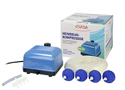 Osaga Teichbelüftungs-Set MK-20, komplett Belüfterset für Gartenteich Koiteich und Aquarium. Zum Sauerstoff einbringen in Ihr Gewässer von Osaga