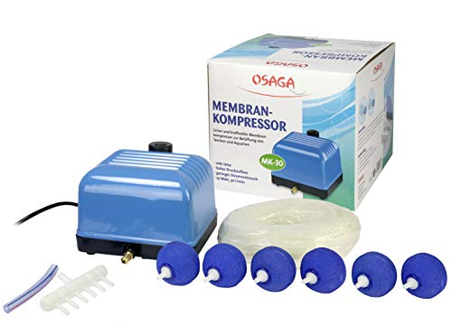 Osaga Teichbelüftungs-Set MK-30, komplett Belüfterset für Gartenteich Koiteich und Aquarium. Zum Sauerstoff einbringen in Ihr Gewässer von Osaga