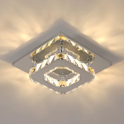 Osairous LED Deckenleuchte, 12W Kristall Kronleuchter, quadratische moderne Deckenbeleuchtung für Schlafzimmer, Wohnzimmer, Küche, Flur, 3000K warmes Licht von Osairous
