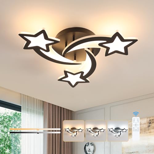 Osairous LED-Deckenleuchte Mit Fernbedienung, kreative Sternformen Lampe Wohnzimmer, 3000K-6500K Dimmbar Schlafzimmer Kronleuchter, Wohnzimmer Deckenleuchte (Schwarz (dimmbar, 3000K–6500K), 3 Sterne) von Osairous