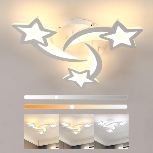 Osairous LED-Deckenleuchte Mit Fernbedienung, kreative Sternformen Lampe Wohnzimmer, 38W 3420LM Deckenlampe, 3000K-6500K Dimmbar Schlafzimmer Kronleuchter, Wohnzimmer Deckenleuchte, weiß Osairous LED-Deckenleuchte Mit Fernbedienung, kreative Sternformen Lampe Wohnzimmer, 38W 3420LM Deckenlampe, 3000K-6500K Dimmbar Schlafzimmer Kronleuchter, Wohnzimmer Deckenleuchte, weiß von Osairous