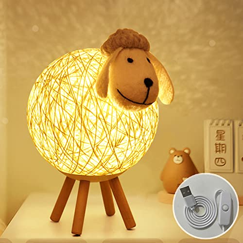 Osairous LED-Nachtlicht, kreative Tischlampe aus Schaf-Rattan, USB-Nachtlampe mit Projektion für die Augenpflege für Kinderzimmer von Osairous