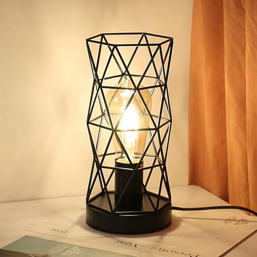 Osairous Tischleuchte Vintage Schwarz, Tischlampe Nordic Style Durchbrochene E27, mit Stecker und Schalter für Partygeschenk Innengarten Schlafzimmer Esszimmer(Glühbirne Nicht Enthalten) von Osairous