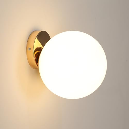 Osairous Wandleuchte Innen, Wandlampe Verbesserte Version 20CM, E27 Wandbeleuchtung mit Sphärisch Lampenschirm in Rotationsguss für Schlafzimmer, Wohnzimmer, Flur, Gold von Osairous