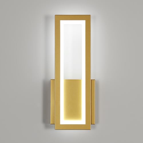 Osairous Wandleuchte LED Innen Modern, 16W 1800LM Wandlampe Acryl LED, 32CM Gold Flur Wandbeleuchtung für Schlafzimmer Korridor Wohnzimmer Treppe, Kaltweiss 6500K von Osairous