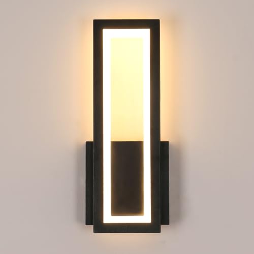 Osairous Wandleuchte LED Innen Modern, 16W 2000LM Wandlampe Innen Acryl Schwarz, Flur Wandbeleuchtung Warmweiß 3000K für Schlafzimmer Korridor Wohnzimmer Treppe, 32CM von Osairous