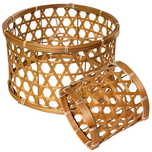 Bambus Lampenschirm Set, 30 cm und 16 cm, Zylindrisch, Rattan-Optik für Hänge- und Deckenleuchten,stehlampe (2, Bohème kaffeebraun) von Osasy
