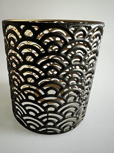 Osasy Dekorative Metall-Lampenschirm Klein, Schwarz und Gold, Retro-Design mit Wellenmuster, Ersatz für Tisch-, Steh- und Hängelampen von Osasy