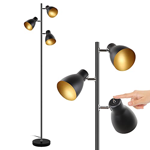 Osasy Lese-Stehlampe,Baum-Stehlampe mit 3 verstellbaren rotierenden Lichtern,unabhängige Steuerung,Retro-Metall,schwarz-gold,E14,168 CM-Stehleuchte für Wohn- und Schlafzimmer,Büro, Zuhause von Osasy