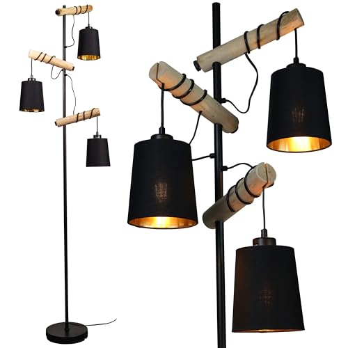 Osasy Stehlampe, Vintage Verstellbarer Lampenschirm 3 Flammen (ohne Glühbirne), Wohnzimmer, Stilvolle Stehlampe aus Holz, Höhe: 179 cm, Stehlampe für Arbeitszimmer, Schlafzimmer, Büro von Osasy