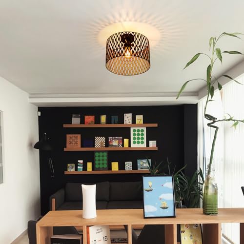 Osasy Kronleuchter Deckenleuchte Boho Retro Stil Halb Flush Deckenleuchte Einzigartiges Design für Schlafzimmer Kinderzimmer Flur Korridor,ohne Glühbirne (Schwarz-Gold, 30cm(L)*30cm(W)*21cm(H)) von Osasy