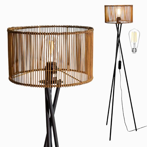 Osasy Moderne Stehlampe Holz mit Dreibein-Gestell, Dimmbar,Dekorativer Lampenschirm stehleuchte holz, Wohnzimmer Standleuchte, Höhenverstellbar Osasy Moderne Stehlampe Holz mit Dreibein-Gestell, Dimmbar,Dekorativer Lampenschirm stehleuchte holz, Wohnzimmer Standleuchte, Höhenverstellbar von Osasy