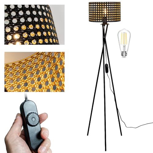 Osasy Moderne Stehlampe LED mit Wechselschirm,Industriedesign Dreibein-Gestell, Schwarz, Dimmbar, E27 Fassung, Dekorative Stehleuchte für Wohnzimmer und Büro (Schwarz Gold-MusterB) von Osasy