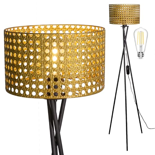 Osasy Moderne Stehlampe dimmbar mit Dreibein-Gestell, Dekorativer Lampenschirm, Wohnzimmer LED Stehleuchte, Höhenverstellbar,LED Stehleuchte mit Stufenlosem Dimmer von Osasy