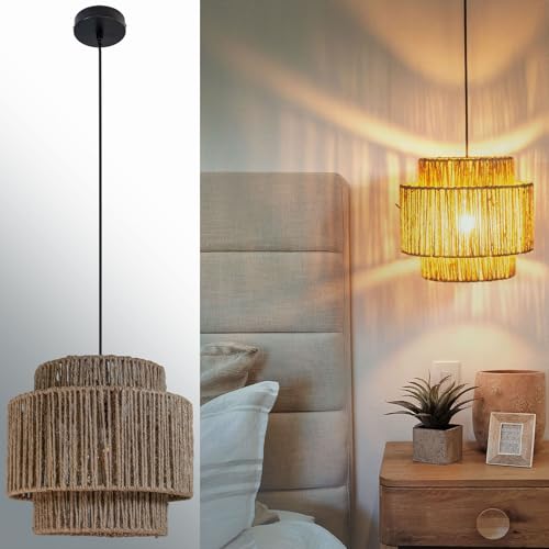 Osasy Retro-Look Hängelampe Boho - Pendelleuchte mit DIY Hanfseil-Design,Höhenverstellbare, ideal als Hängeleuchte im Wohnzimmer oder Esszimmer (Glühbirne nicht enthalten) von Osasy