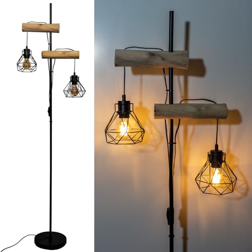 Osasy ZSM-2TFLStehlampen Stehlampe holz Wohnzimmer Metall Stehlampe: Stehlampe mit Diamant-förmigen Lampenschirmen Moderne dekorative Wohnzimmerlampe mit Doppelschalter Bettlampe 169cm von Osasy