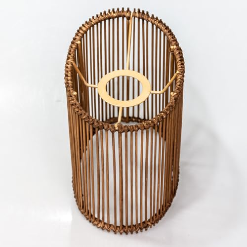 Osasy lampenschirme Oval Lampenschirm Ersatz E27-E14 Fass Lampenschirm, Zylinder Lichtabdeckung für Kronleuchter Tisch Schreibtischlampen Leuchten (Bambus dunkelbraun, 1pc:L18.5 x B13.5 x H20(cm)) von Osasy
