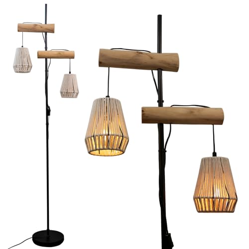 Osasy stehlampe vintage boho rattan,Wohnzimmer, Retro-Stehleuchte aus Holz im Industriedesign aus Metall & Rope und Holz, inklusive Schalter,schwarz beige, Höhe: 169 cm von Osasy