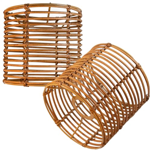 Runder Rattan Lampenschirm Boho,Lampenschirm für Tischleuchte,Hänge- und Stehleuchte,alle Innenräume, Durchmesser 16 cm (2, Braunes Rattan) von Osasy