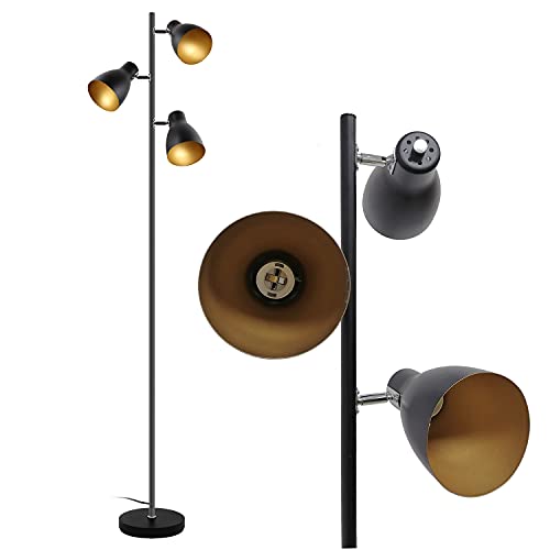 Baum Verstellbare Stehlampe, Retro Metall, Schwarz/Gold, E27 Fassung Max.25W, 3 Lichter, 166cm Spotlight Industrial zum Lesen Wohnzimmer Schlafzimmer Büro Baum Verstellbare Stehlampe, Retro Metall, Schwarz/Gold, E27 Fassung Max.25W, 3 Lichter, 166cm Spotlight Industrial zum Lesen Wohnzimmer Schlafzimmer Büro von Osasy