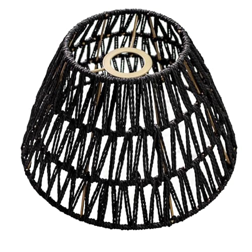 lampenschirm Boho Rattan Lampenschirm Kronleuchter Wand Stehlampe Weide Boho Lampenschirm Tisch/Schreibtisch Schatte (Schwarz, 1 Stück-Durchmesser 30cm*Höhe 17cm) von Osasy