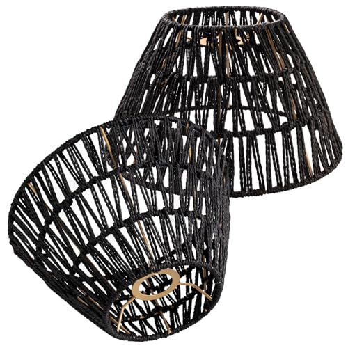 lampenschirm Boho Rattan Lampenschirm Kronleuchter Wand Stehlampe Weide Boho Lampenschirm Tisch/Schreibtisch Schatte (Schwarz, 2 Stück-Durchmesser 30cm*Höhe 17cm) von Osasy