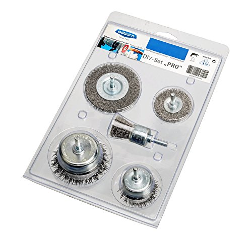 Drahtbürstenset für Bohrmaschine, Set 5-teilig, gewellter Stahldraht 0,30 mm Schaft D6 mm von Osborn