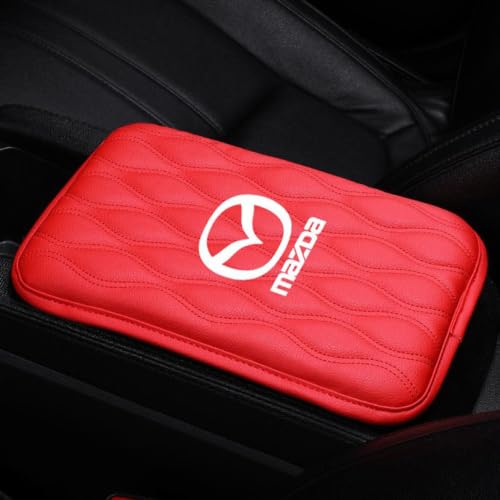 OscitY Auto Leder Mittelkonsole Abdeckung Armlehnenbezüge, Für Mazda 3 5 6 CX-3 CX-30 CX-5 CX-7 CX-8 CX-9 MX-5 Center Console wasserdicht Kratzschutz Komfort Car Zubehör,B/Red von OscitY