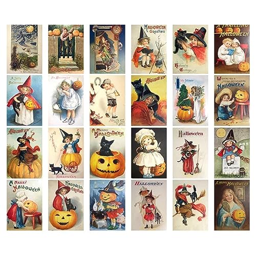Halloween-Grußkarten, Nachrichten, Postkarten, Halloween, Geschenk, Dekoration, Einladungskarte für Halloween, Party, Vintage, Halloween, Grußkarten, 24 Stück von Osdhezcn