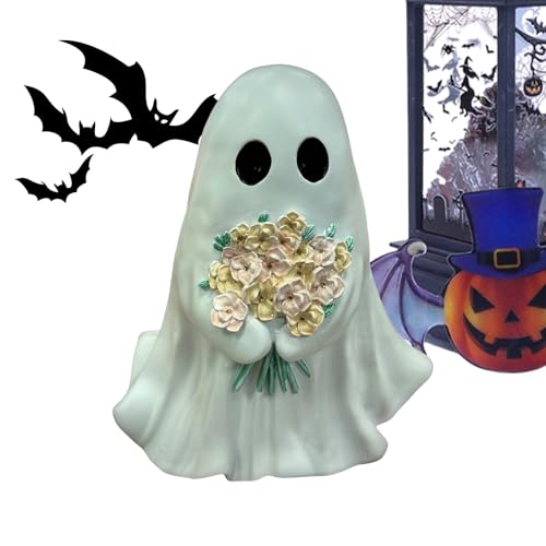 Oseczmut Halloween Geist - 20cm Geisterstatue Aus Resin Mit Blumen - Halloween-Deko Gemütliche Deko Für Wohnzimmer Schlafzimmer Arbeitsplatz von Oseczmut