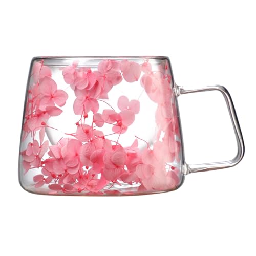 Oseczmut Klarer Becher Mit Getrockneten Blumen | 200ml Doppelwandige Glastasse Mit Getrockneten Blumen | Teetasse Aus Glas Mit Getrockneten Blumen, Teetasse Aus Trockenblumenglas von Oseczmut