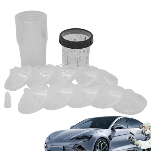 Oseczmut Lackierbecher Mit Deckel - 400ml Fester Becher Mit Haltering Und 5 Stopfen | Für Autolackierung Möbelreparatur Heimwerker von Oseczmut