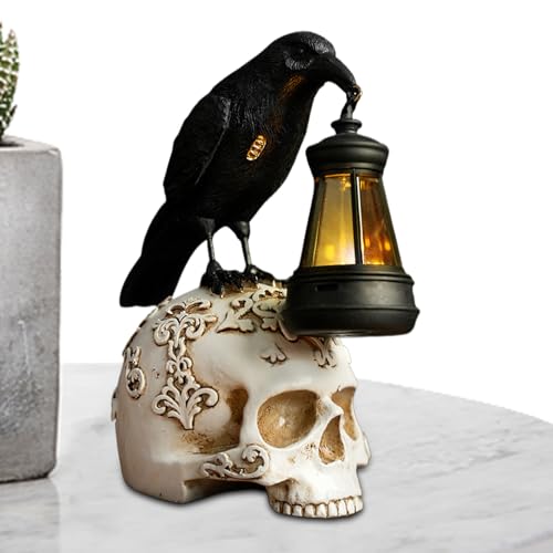 Oseczmut Raben Figur - Halloween Krähe Auf Schädel Figur - Resinskulptur Mit Solarlaterne Fotodeko Wohnzimmerdekor Deko Für Garten Terrasse Wohnung von Oseczmut