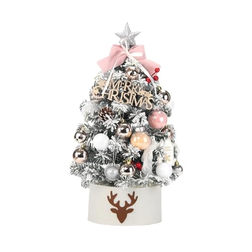 Oshhni 45 cm DIY Mini-Weihnachtsbaum mit Lichtornament, künstliche Zweige, Arbeitsplattendekoration, Pinker Bogen von Oshhni