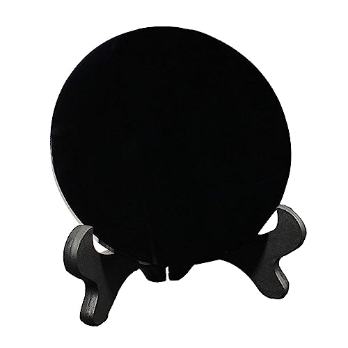 Schwarzer Obsidian-Scrying-Spiegel, Obsidian-Kreisscheibe mit Ständer, Yoga, Wahrsagerei, Meditation, Feng Shui, 12cm von Oshhni