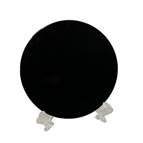 Schwarzer Obsidian-Scrying-Spiegel, Obsidian-Kreisscheibe mit Ständer, Yoga, Wahrsagerei, Meditation, Feng Shui, 6CM von Oshhni