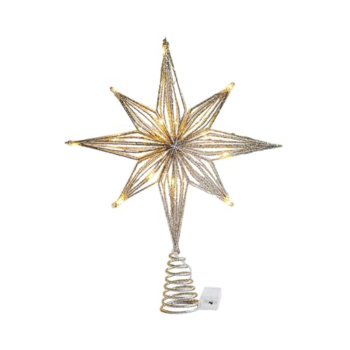 Stern-Baumspitze für Weihnachtsbaum-Festival-Ornament mit Lichtern, Weihnachtsbaum-Dekoration, Eisenkunst, 20 cm Champagner von Oshhni