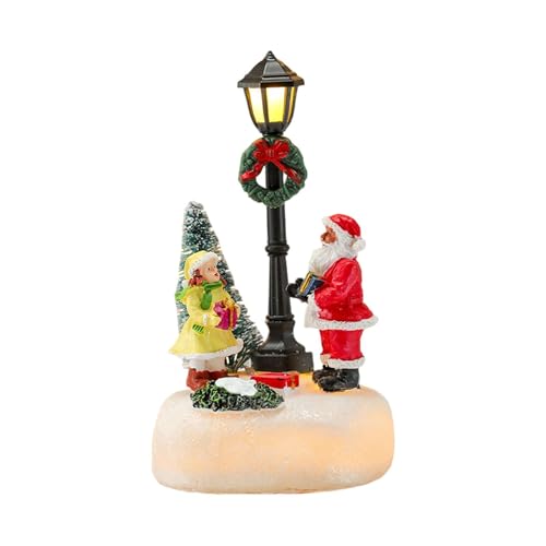 Oshhni Weihnachten Szene Lampe Post Figurine Dekorative Statuen Weihnachten Zubehör Beleuchtete, Style A von Oshhni