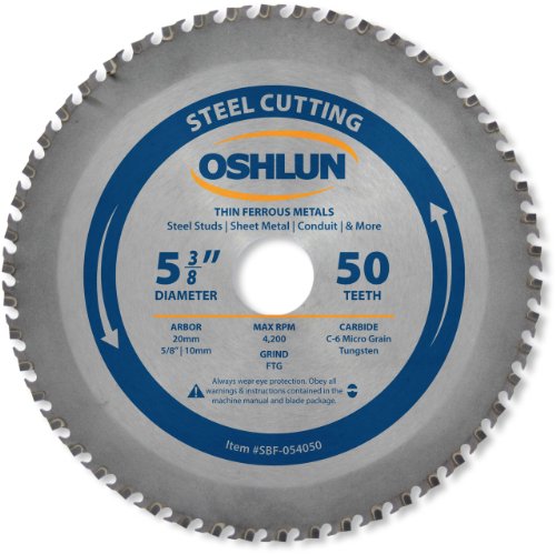 Oshlun SBF-054050 5-3/8-Inch 50 Tooth FTG Saw Blade with 20mm Arbor (5/8-Inch and 10mm Bushings) for Thin Mild Steel and Ferrous Metals von Oshlun