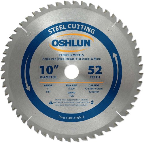 Oshlun SBF-100052 10 Zoll 52 Zähne TCG Sägeblatt mit 1 Zoll Dorn (5/8 Zoll) Buchse) für Baustahl und Eisenmetalle von Oshlun