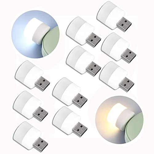 USB-Lichter bei Nacht, 10 Stück, Mini-Mini-Nachtlicht mit USB-Anschluss, für Kinderzimmer, Flur, Küche, Kinderzimmer, Schlafsaal, weiches Licht, Nachtaugenschutz, USB-LED-Licht (5 weiß + 5 warm) von Osindii