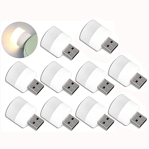 USB-Lichter bei Nacht, 10 Stück, Mini-Mini-Nachtlicht mit USB-Stecker für Kinderzimmer, Flur, Küche, Kinderzimmer, Schlafsaal, weiches Licht, Nachtaugenschutz, USB-LED-Licht (10 warmweiß) von Osindii