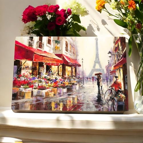 Osiris Trading UK April in Paris Brent Heighton Keramikfliese, 30 x 20 cm, fertig zum Aufhängen, Pariser Straßenszene mit Eiffelturm und Blumenladen, in Geschenkbox von Osiris Trading UK