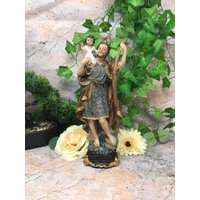 statue Des Heiligen Christophorus Und Jesuskind Religiöse Ornament Figur Wohnkultur Skulptur Für Haus Oder Kapelle von OsirisCraftworks