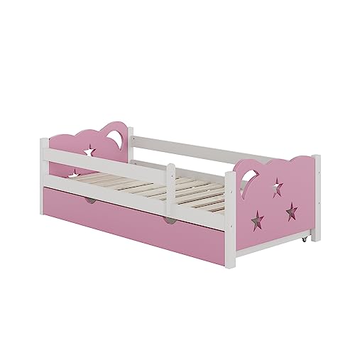 Oskar-Store Livinity Kinderbett Einzelbett Juniorbett Jessica modern Kinderzimmer Bett Bettschublade Rausfallschutz (Weiß-Pink, 160 x 80 cm ohne Matratze) von Oskar-Store