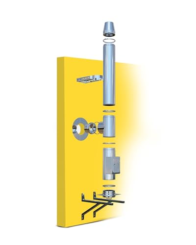 Edelstahlschornstein Oskar Ø 150mm Bausatz Länge 9,2m Kamin Komplettsatz 25mm Isolierung 0,5mm Wandstärke Wandabstand 200-400mm, Innovative Verbindungstechnik, Einfache Montage, Lange Haltbarkeit von Oskar