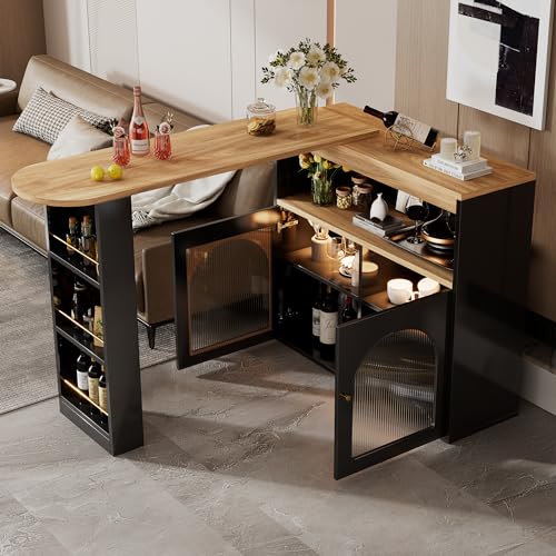 Oslghy Bartisch Ausziehbarer, 360° Drehbarer Stehtisch mit Stauraum Regalen und Glastür, Modern Bistrotisch Esstisch mit 1m langem LED Leuchten für Esszimmer und Küchen, Schwarz, 138-193×39×105cm Oslghy Bartisch Ausziehbarer, 360° Drehbarer Stehtisch mit Stauraum Regalen und Glastür, Modern Bistrotisch Esstisch mit 1m langem LED Leuchten für Esszimmer und Küchen, Schwarz, 138-193×39×105cm von Oslghy