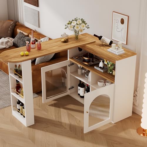 Oslghy Bartisch Ausziehbarer, 360° Drehbarer Stehtisch mit Stauraum Regalen und Glastür, Modern Bistrotisch Esstisch mit 1m langem LED Leuchten für Esszimmer und Küchen, Weiß, 138-193×39×105cm Oslghy Bartisch Ausziehbarer, 360° Drehbarer Stehtisch mit Stauraum Regalen und Glastür, Modern Bistrotisch Esstisch mit 1m langem LED Leuchten für Esszimmer und Küchen, Weiß, 138-193×39×105cm von Oslghy
