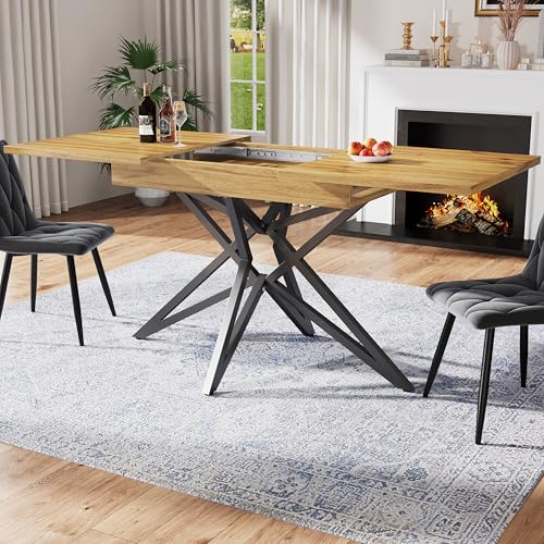 Oslghy Esstisch Ausziehbar, Küchentisch, 120-160×80cm Esszimmertisch Rechteckiger, Modern Ausziehbar Esstisch für Wohnzimmer und Esszimmer, Marmormaserung und Sternförmige Tischbeine (Walnut) von Oslghy